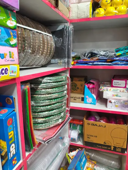 Craft material and party supplies on the shop shelves