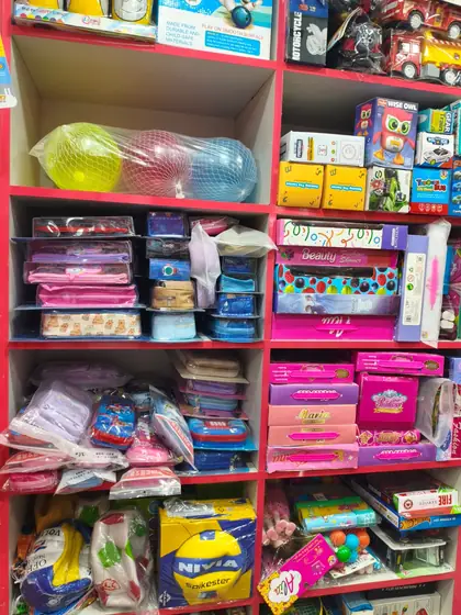 Craft material and stationary arranged on the shop shelves