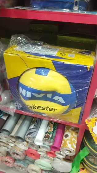 Nivia volleyball and sports goods on the top shelf