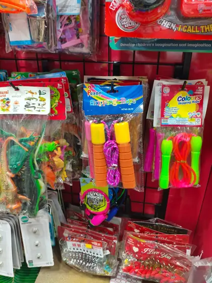 Skipping ropes, bubble toys and small outdoor toys
