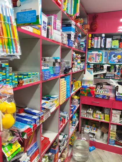 Shelves of pens, markers and school stationary